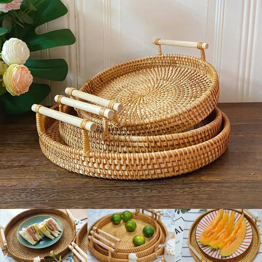 Set of 3 Rattan Trays