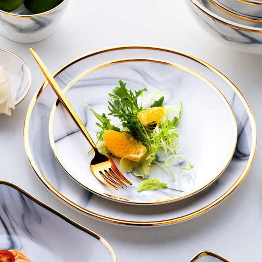 Tellusa Gold Rimmed Marble Plates (sets of 4 plates)